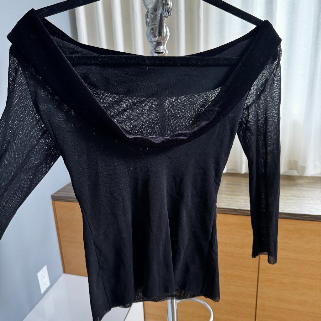 Sheer Netted Low Back With Velvet Top